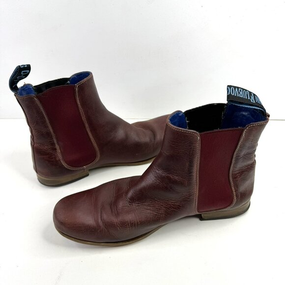 John Fluevog Mens Size 10 Chelsea Boots Radio RCI BBC Burgundy Leather Ankle - Picture 8 of 12